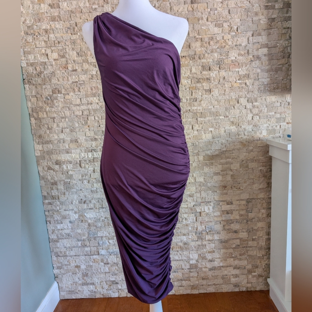 Ruched Purple One-Shoulder Drape Bodycon Dress Wedding Cocktail M